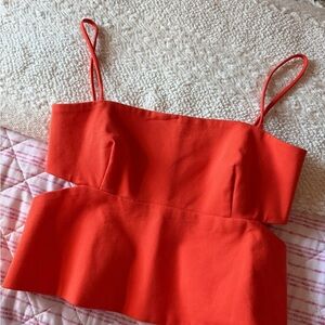 Zara Bright Red Peplum Camisole with Spaghetti Straps